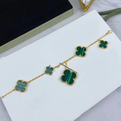 [Aurelle Style]MAGIC CLOVER MALACHITE GOLD BRACELET 5 MOTIFS