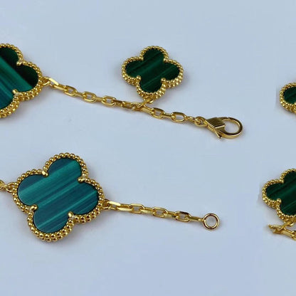[Aurelle Style]MAGIC CLOVER MALACHITE GOLD BRACELET 5 MOTIFS
