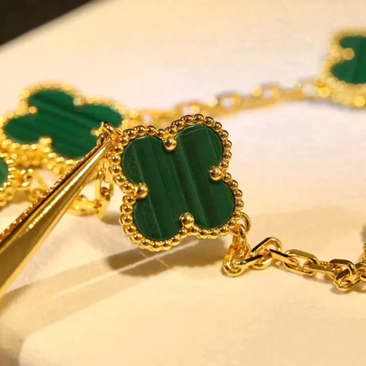 [Aurelle Style] CLOVER 5 MOTIF MALACHITE BRACELET COLLECTION