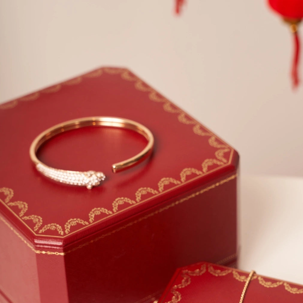 [Aurelle Style]PANTHERE ROSE GOLD DIAMOND OPEN BRACELET