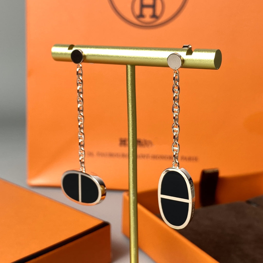 [Aurelle Style]CHAINE VERSO BLACK CERAMIC EARRINGS