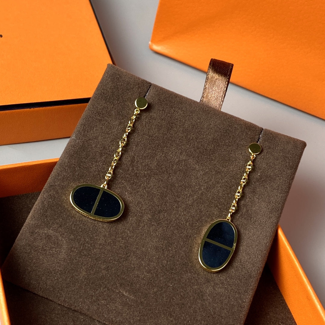 [Aurelle Style]CHAINE VERSO BLACK CERAMIC EARRINGS