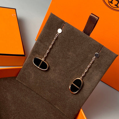 [Aurelle Style]CHAINE VERSO BLACK CERAMIC EARRINGS