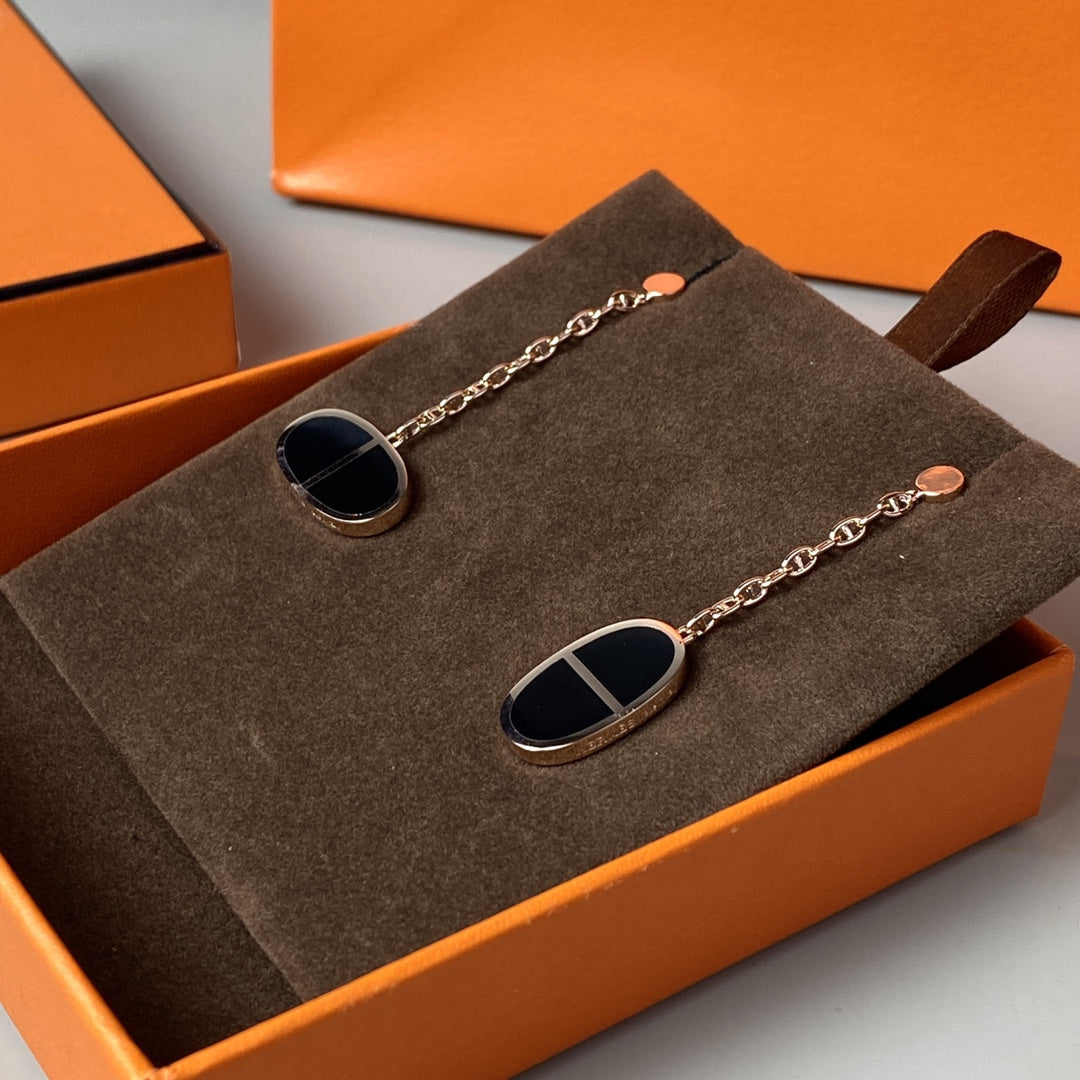 [Aurelle Style]CHAINE VERSO BLACK CERAMIC EARRINGS