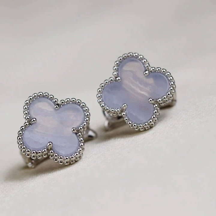 [Aurelle Style]CLOVER MEDIUM 1 MOTIFS  WHITE MOP EARRINGS SILVER