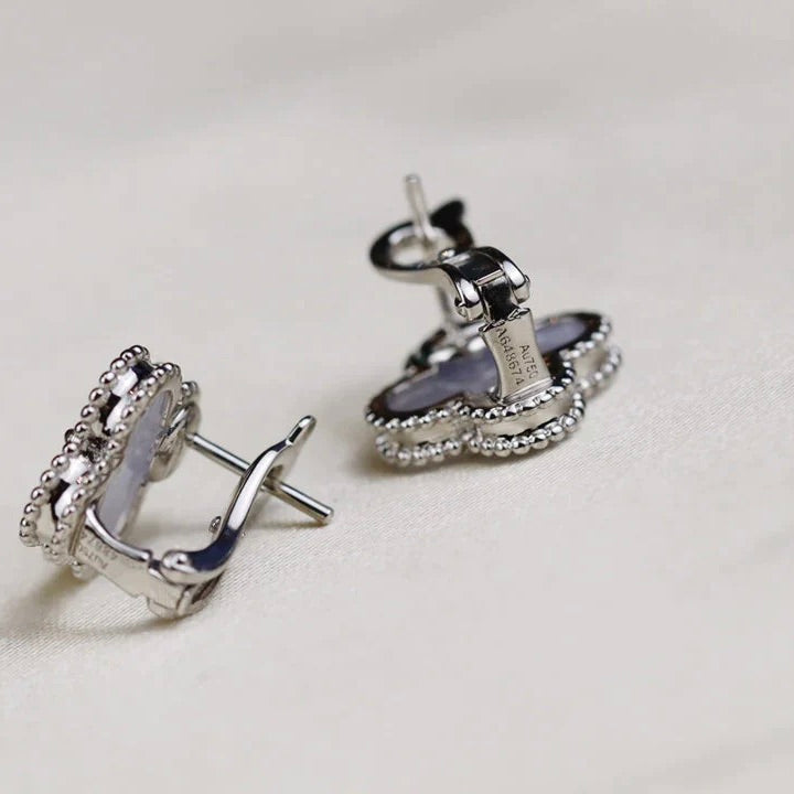 [Aurelle Style]CLOVER MEDIUM 1 MOTIFS  WHITE MOP EARRINGS SILVER