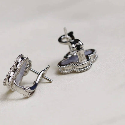 [Aurelle Style]CLOVER MEDIUM 1 MOTIFS  WHITE MOP EARRINGS SILVER