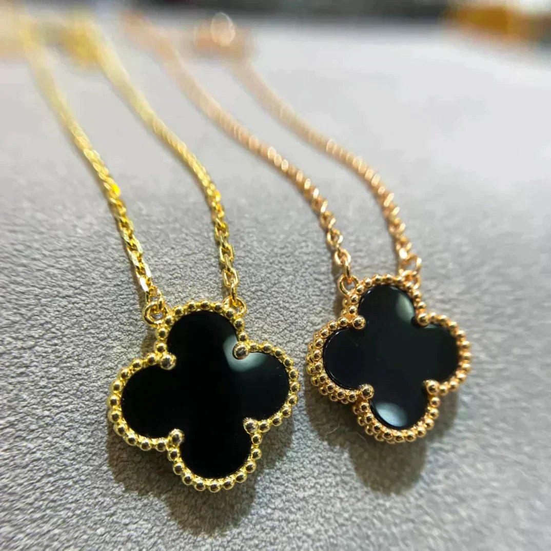 [Aurelle Style]CLOVER 15MM BLACK ONYX SINGLE FLOWER NECKLACE