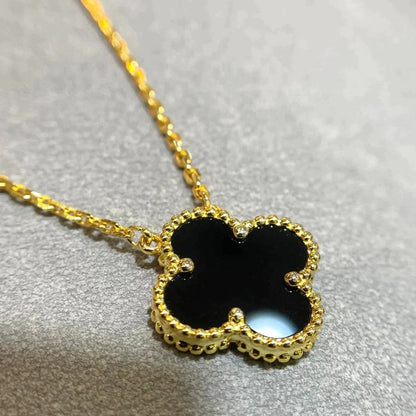 [Aurelle Style]CLOVER 15MM BLACK ONYX SINGLE FLOWER NECKLACE