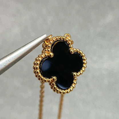 [Aurelle Style]CLOVER 15MM BLACK ONYX SINGLE FLOWER NECKLACE