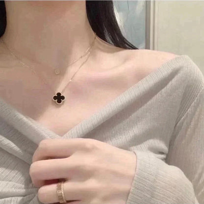 [Aurelle Style]CLOVER 15MM BLACK ONYX SINGLE FLOWER NECKLACE