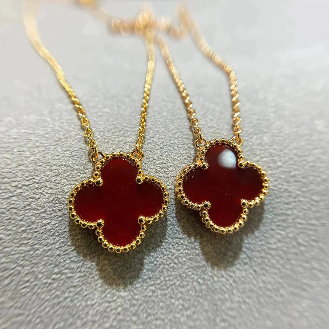 [Aurelle Style]CLOVER 15MM CARNELIAN SINGLE FLOWER NECKLACE