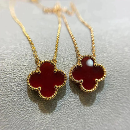 [Aurelle Style]CLOVER 15MM CARNELIAN SINGLE FLOWER NECKLACE