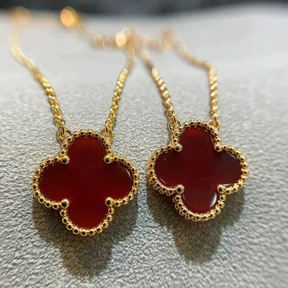 [Aurelle Style]CLOVER 15MM CARNELIAN SINGLE FLOWER NECKLACE