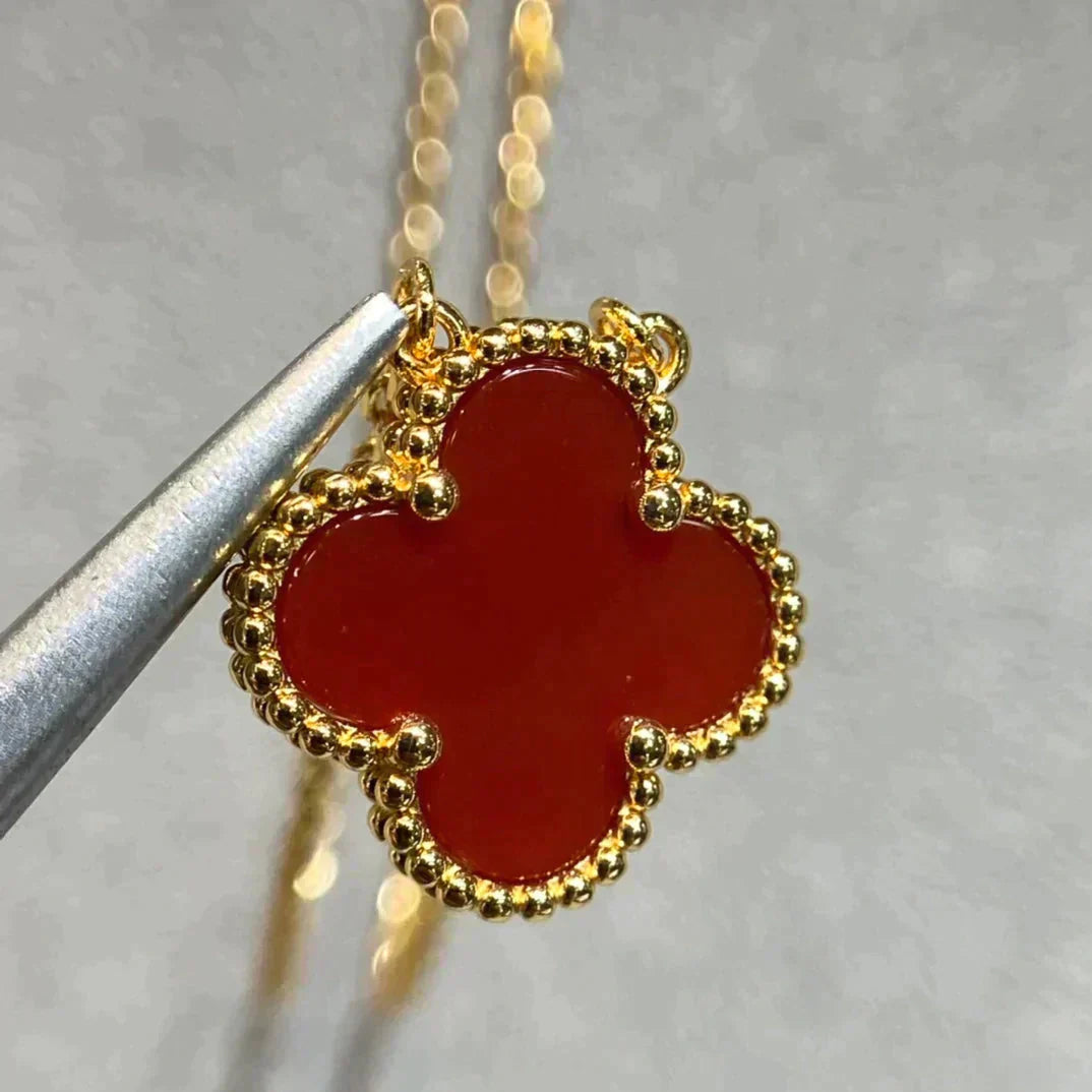 [Aurelle Style]CLOVER 15MM CARNELIAN SINGLE FLOWER NECKLACE