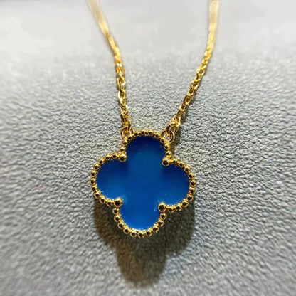 [Aurelle Style]CLOVER 15MM BLUE AGATE NECKLACE