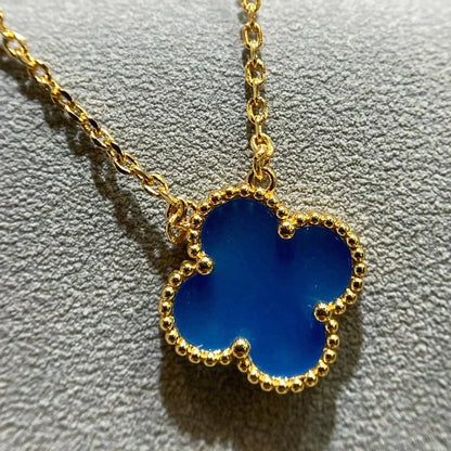 [Aurelle Style]CLOVER 15MM BLUE AGATE NECKLACE