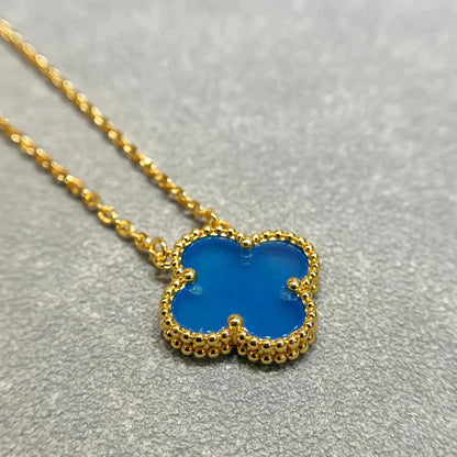 [Aurelle Style]CLOVER 15MM BLUE AGATE NECKLACE