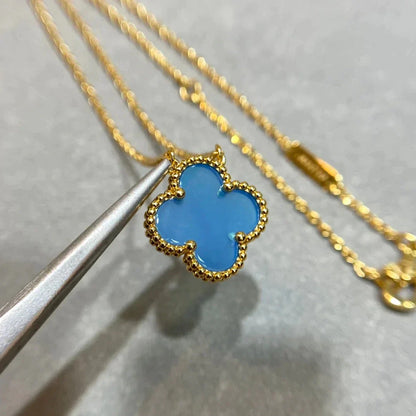 [Aurelle Style]CLOVER 15MM BLUE AGATE NECKLACE