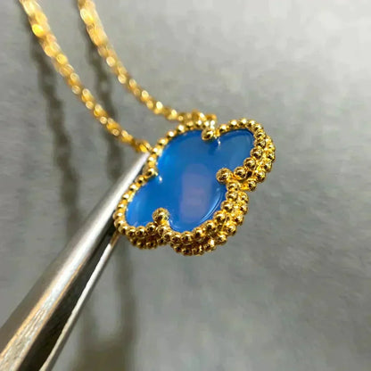 [Aurelle Style]CLOVER 15MM BLUE AGATE NECKLACE