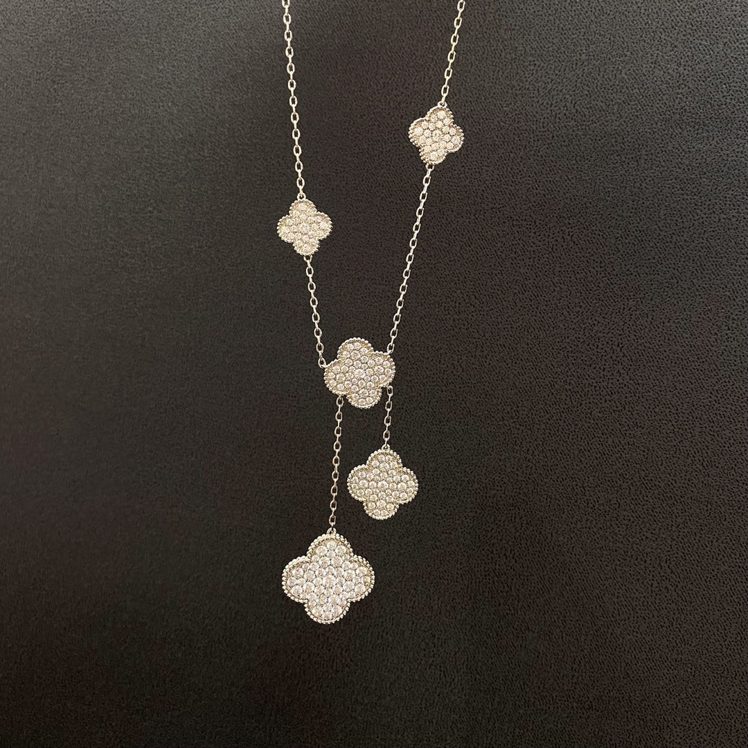 [Aurelle Style]CLOVER 5 MOTIFS SILVER DIAMONDS NECKLACE