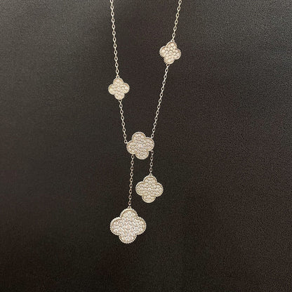 [Aurelle Style]CLOVER 5 MOTIFS SILVER DIAMONDS NECKLACE