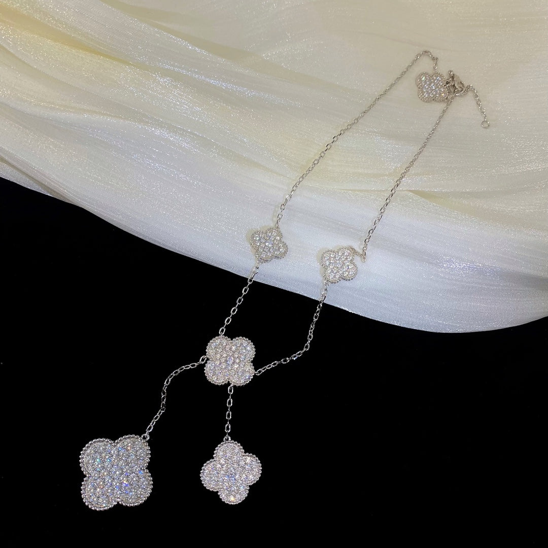 [Aurelle Style]CLOVER 5 MOTIFS SILVER DIAMONDS NECKLACE