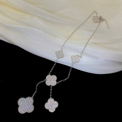 [Aurelle Style]CLOVER 5 MOTIFS SILVER DIAMONDS NECKLACE