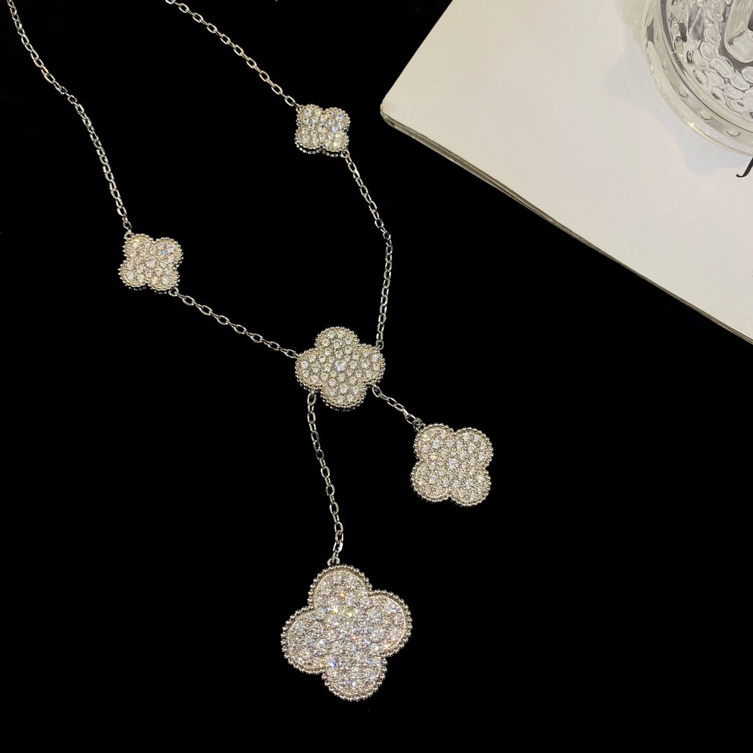 [Aurelle Style]CLOVER 5 MOTIFS SILVER DIAMONDS NECKLACE