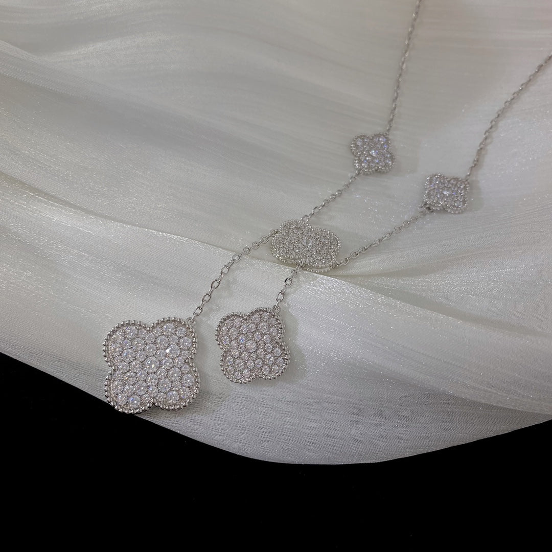 [Aurelle Style]CLOVER 5 MOTIFS SILVER DIAMONDS NECKLACE