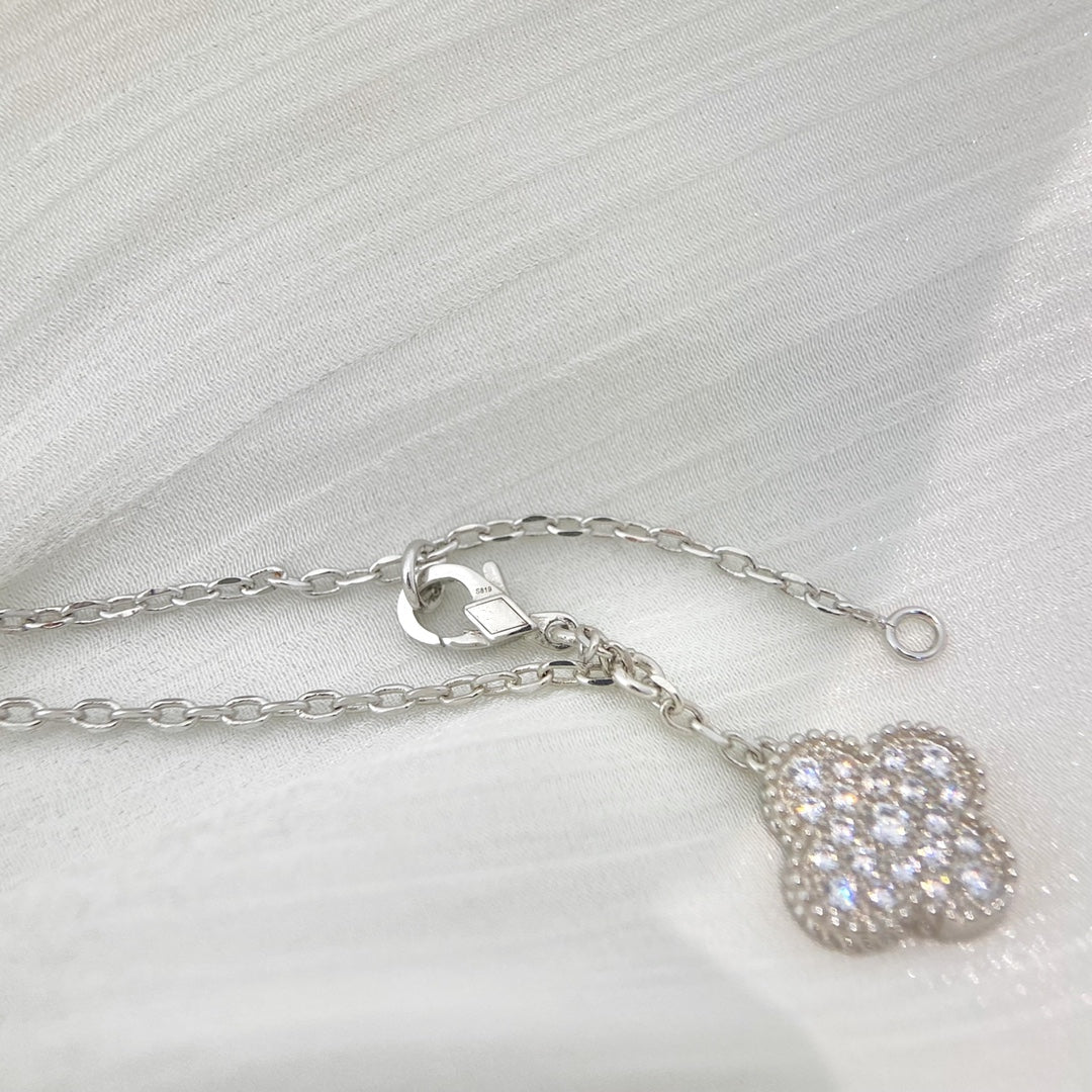 [Aurelle Style]CLOVER 5 MOTIFS SILVER DIAMONDS NECKLACE