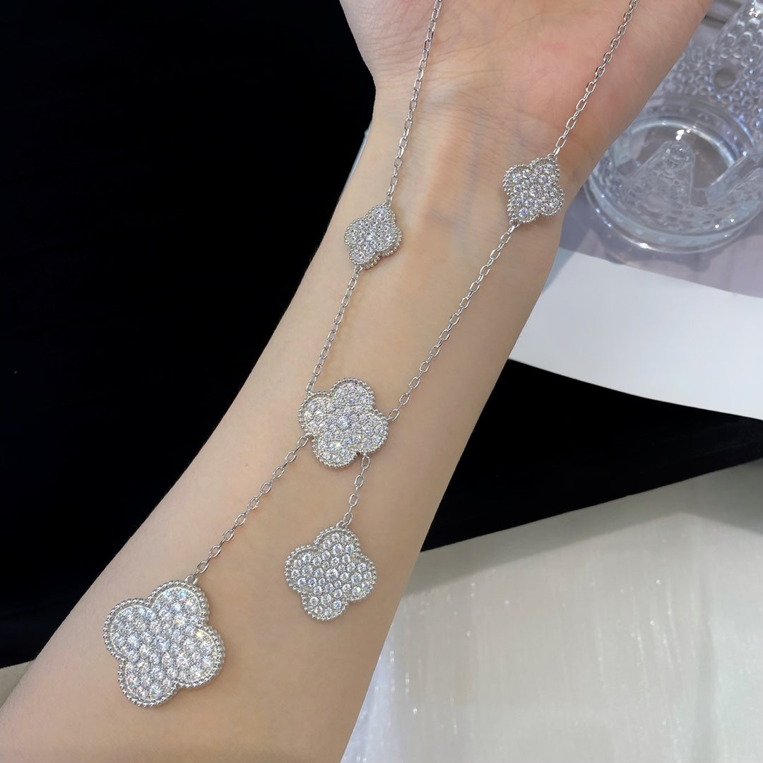 [Aurelle Style]CLOVER 5 MOTIFS SILVER DIAMONDS NECKLACE