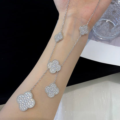 [Aurelle Style]CLOVER 5 MOTIFS SILVER DIAMONDS NECKLACE