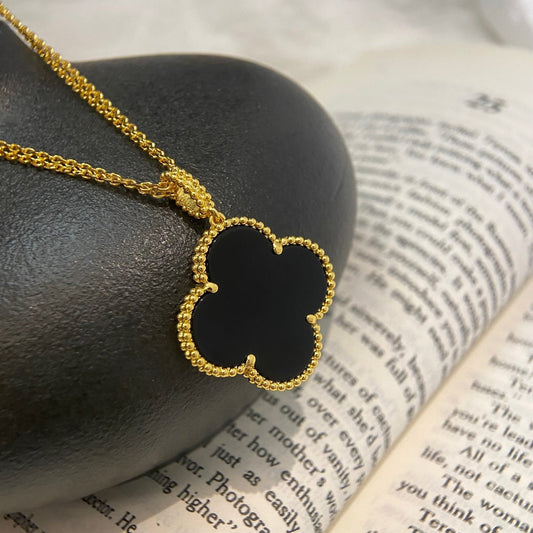 [Aurelle Style]CLOVER 25MM NECKLACE GOLD ONYX