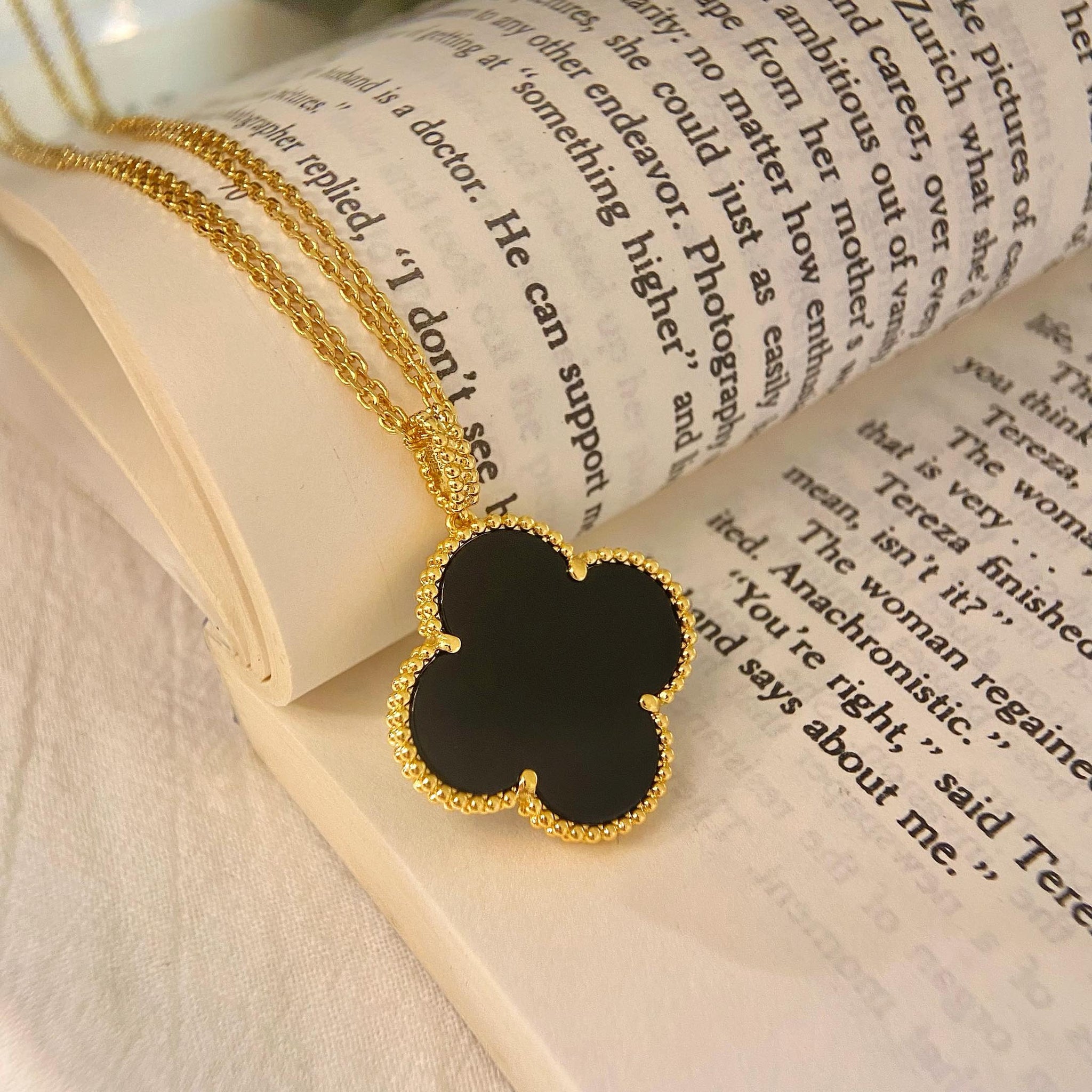 [Aurelle Style]CLOVER 25MM NECKLACE GOLD ONYX