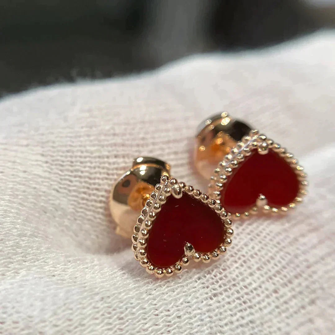 [Aurelle Style]HEART CARNELIAN STUD EARRINGS