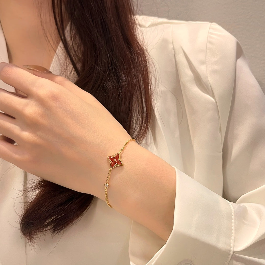 [Aurelle Style]COLOR STAR CARNELIAN PINK GOLD DIAMOND BRACELET