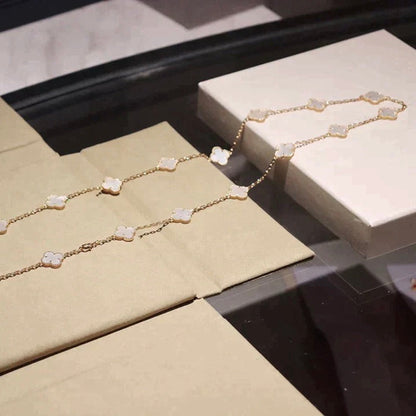 [Aurelle Style]CLOVER 20 MOTIFS WHITE MOP NECKLACE