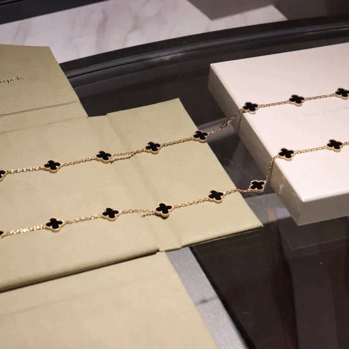 [Aurelle Style]CLOVER 20 MOTIFS ONYX NECKLACE