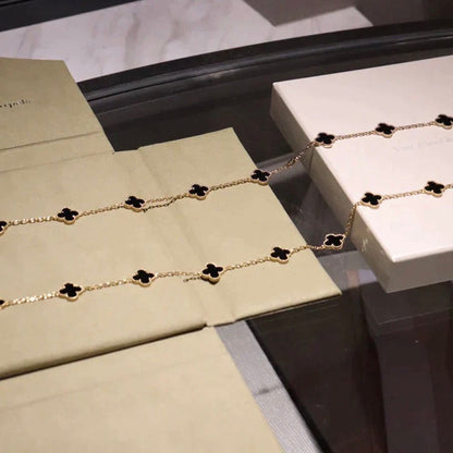 [Aurelle Style]CLOVER 20 MOTIFS ONYX NECKLACE