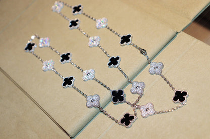 [Aurelle Style]CLOVER 20 MOTIFS ONYX DIAMOND SILVER