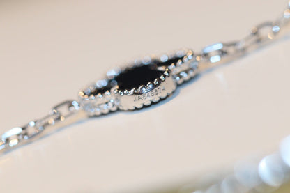 [Aurelle Style]CLOVER 20 MOTIFS ONYX DIAMOND SILVER