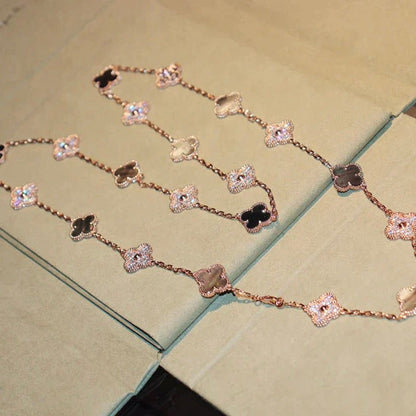 [Aurelle Style]CLOVER 20 MOTIFS DARK MOP DIAMOND  NECKLACE