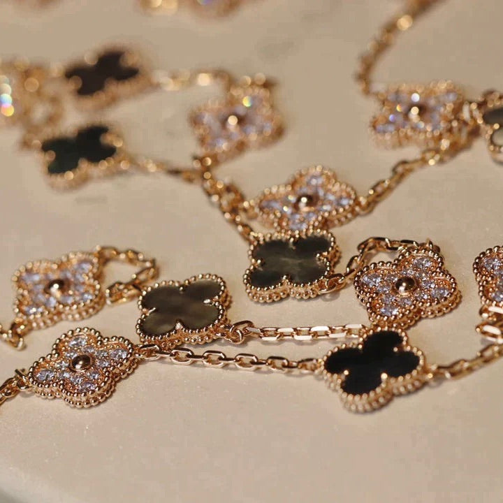 [Aurelle Style]CLOVER 20 MOTIFS DARK MOP DIAMOND  NECKLACE