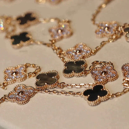 [Aurelle Style]CLOVER 20 MOTIFS DARK MOP DIAMOND  NECKLACE