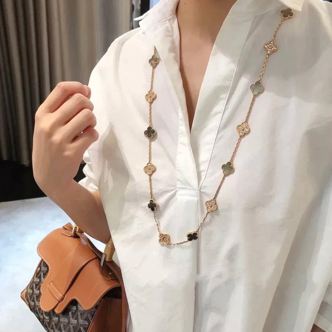 [Aurelle Style]CLOVER 20 MOTIFS DARK MOP DIAMOND  NECKLACE