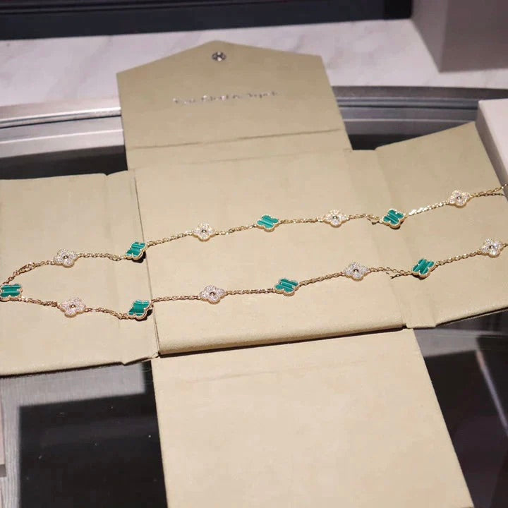 [Aurelle Style]CLOVER 20 MOTIFS MALACHITE DIAMOND NECKLACE