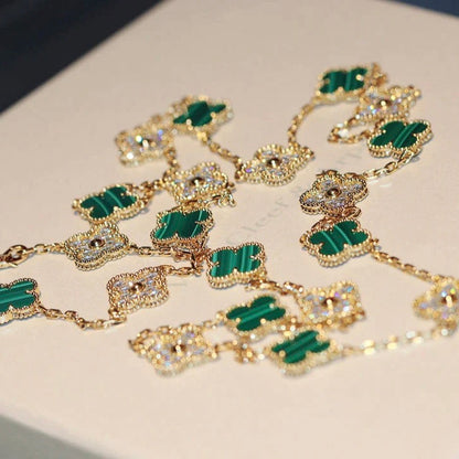 [Aurelle Style]CLOVER 20 MOTIFS MALACHITE DIAMOND NECKLACE