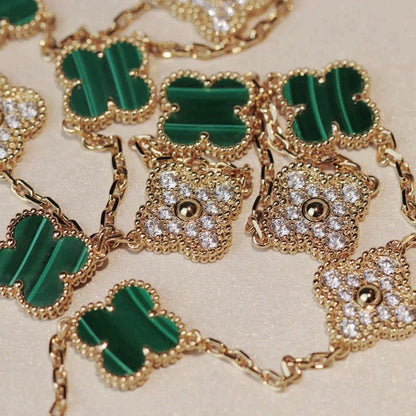 [Aurelle Style]CLOVER 20 MOTIFS MALACHITE DIAMOND NECKLACE