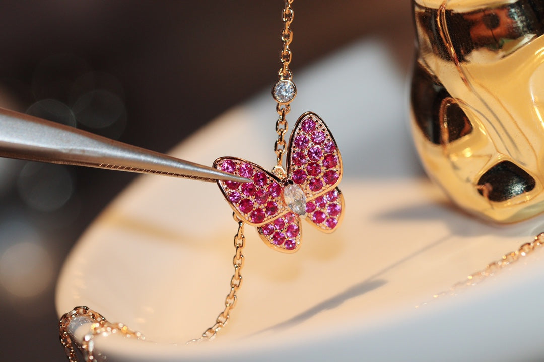 [Aurelle Style]BUTTERFLY RED DIAMOND ROSE GOLD NECKLACE